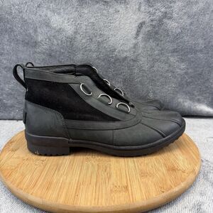 UGG Boots Womens Size 9.5 Black Suede Waterproof Sheepskin Lined Ankle Winter